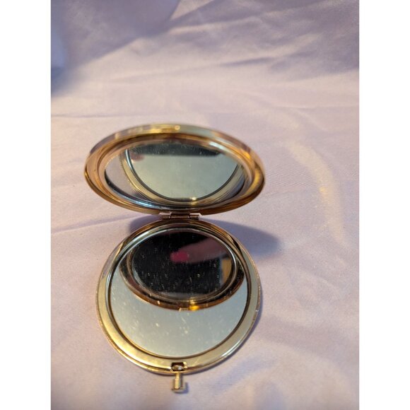 Round Gold-Tone Compact Mirror With "Less Monday More Summer" Pineapple Design - Picture 2 of 3